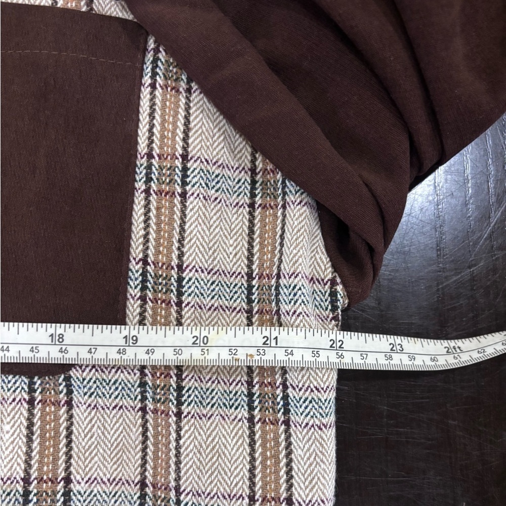 Brown & Plaid Split Patchwork Quilted Style Cropped Shacket Shirt Size Large - Picture 7 of 10